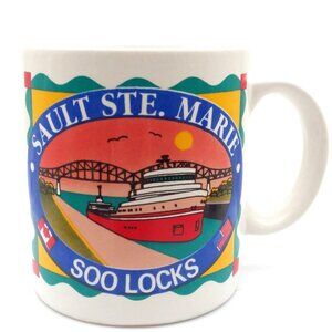 Mug Upper Michigan Canada Ship Sault Ste. Marie Souvenir Coffee Soo Locks VTG
